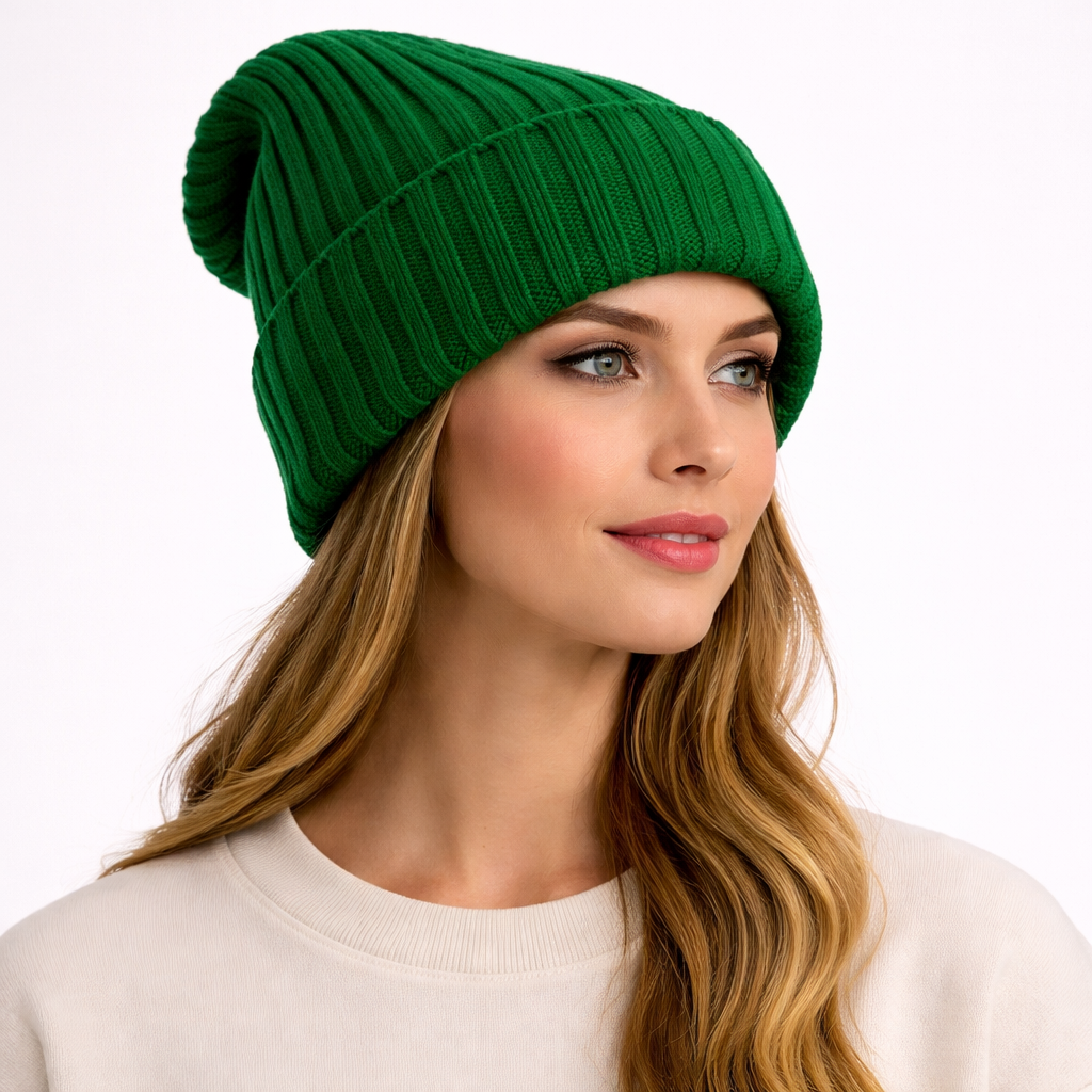 Beanivelle - Ribbed Knit Fold-Up Beanie  Winter Warmth Everyday