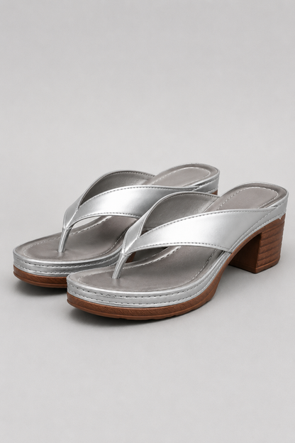Women's Platform Heel Flip Flops | Thong Sandals | Faux Leather | Chunky Block Heel Slip-On Summer Sandals | Steven & Levon