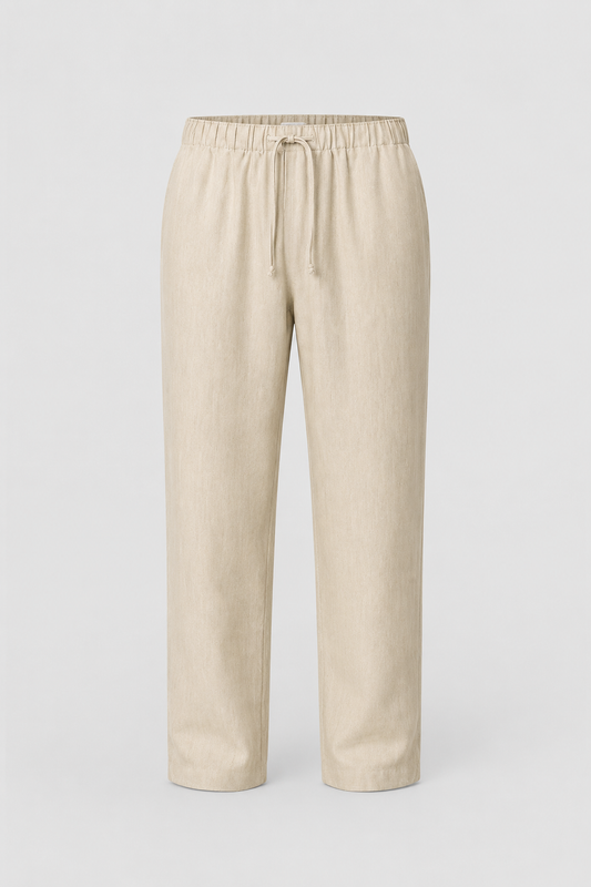 Men's Linen Blend Trousers | Elasticated Waist & Drawstring | Lightweight Casual Pants | Steven & Levon
