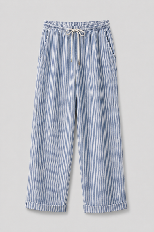 Relaxed Fit Striped Linen Trousers | Women | Breathable Wide-Leg Casual Pants | Steven & Levon