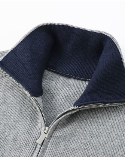 Men's Full Zip Knit Cardigan | Stand Collar | Soft Knit Sweater | Long Sleeve | Smart Casual | Steven & Levon