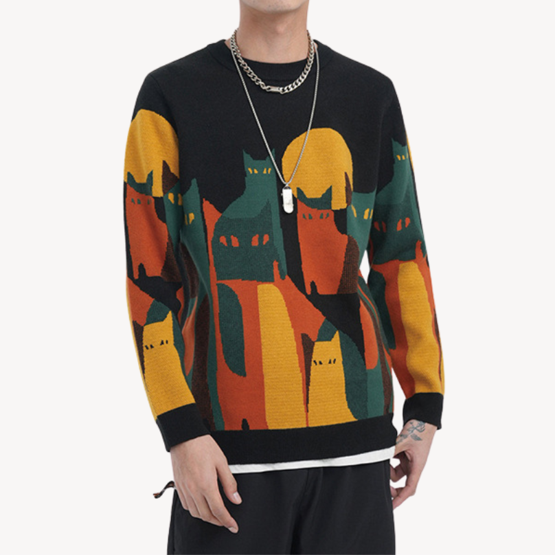 Graphic Knitted Jumper | Men's Crew Neck Pullover | Relaxed Fit | Soft Knit Sweater | Steven & Levon