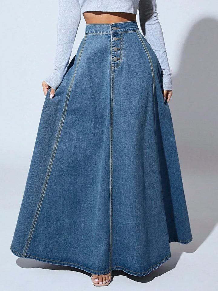 Women's Denim A-Line Skirt | Women | High Waist | Button Closure | Casual Everyday Midi Skirt | Steven & Levon