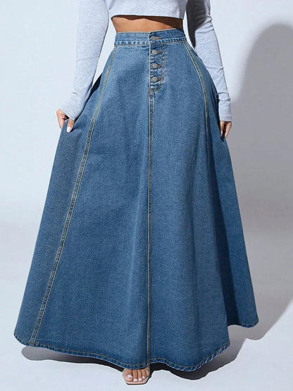 Women's Denim A-Line Skirt | Women | High Waist | Button Closure | Casual Everyday Midi Skirt | Steven & Levon