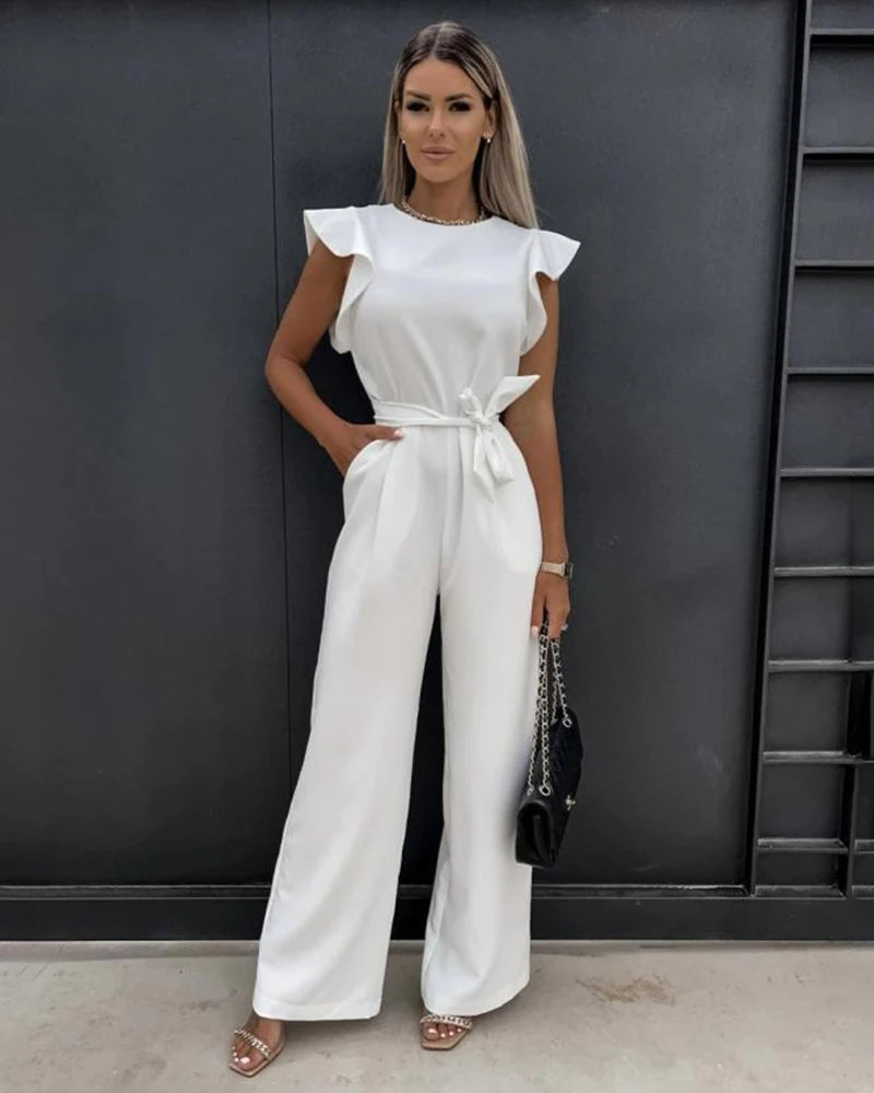 Elegant Flutter Sleeve Jumpsuit | Women | Flowy Fit | Feminine Style | Formal Wear | Steven & Levon