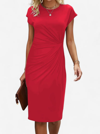 Women’s Ruched Wrap Bodycon Midi Dress | Women | Formal Occasion Dress | Cap Sleeve High Neck | Flattering Fit | Steven & Levon