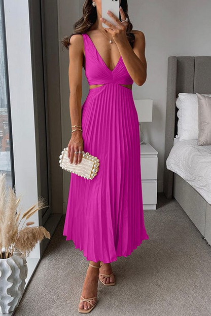 Women's Pleated V-Neck Midi Dress | Elegant Occasion Dress | Steven & Levon