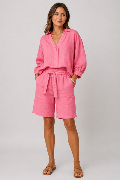 Linen 2-Piece Set | Women | Linen | Blouse & Shorts | Lightweight & Stylish | Steven & Levon
