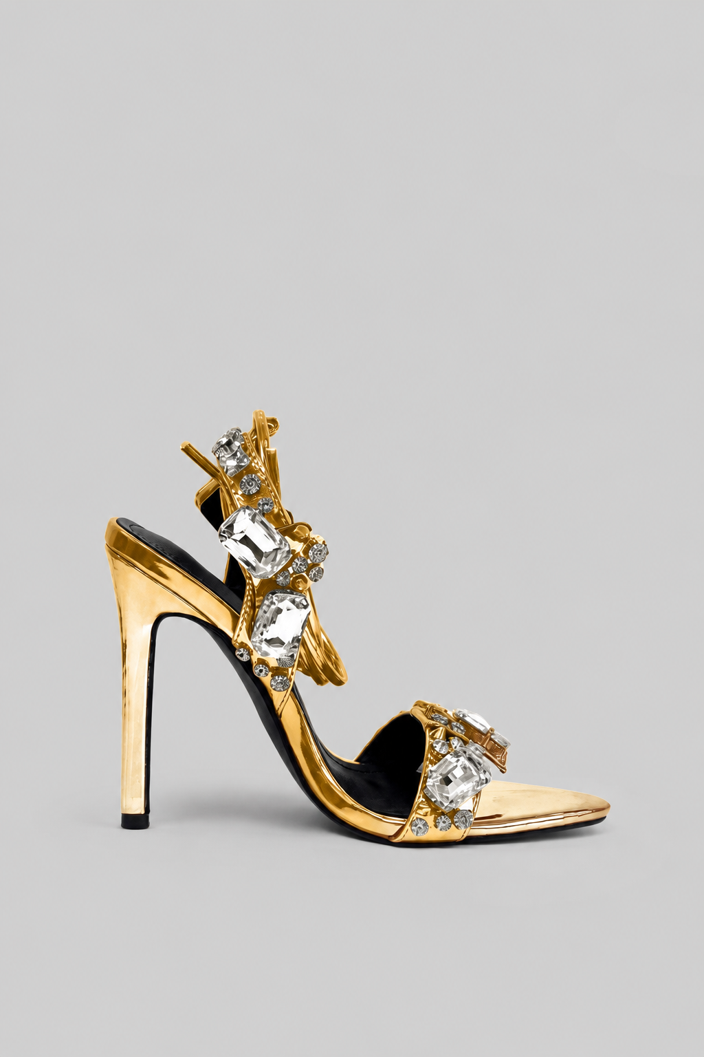 Leather Rhinestone High Heels | Women | Pointed Toe | Gold | Party & Evening Shoes | Steven & Levon