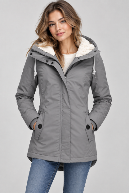 Women's Long Waterproof Winter Jacket | Grey Fleece Lined | Warm Outdoor Coat | Steven & Levon