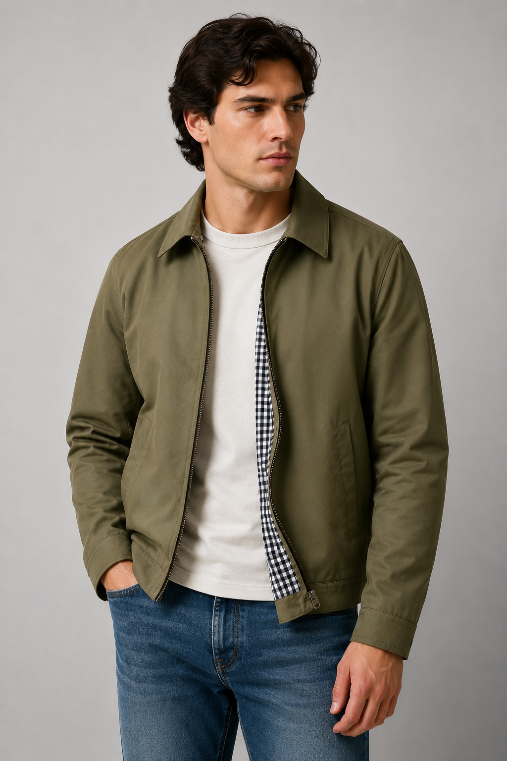 Men's Harrington Jacket | Lightweight | Check Lining | Zip Front | Smart Casual Outerwear | Steven & Levon