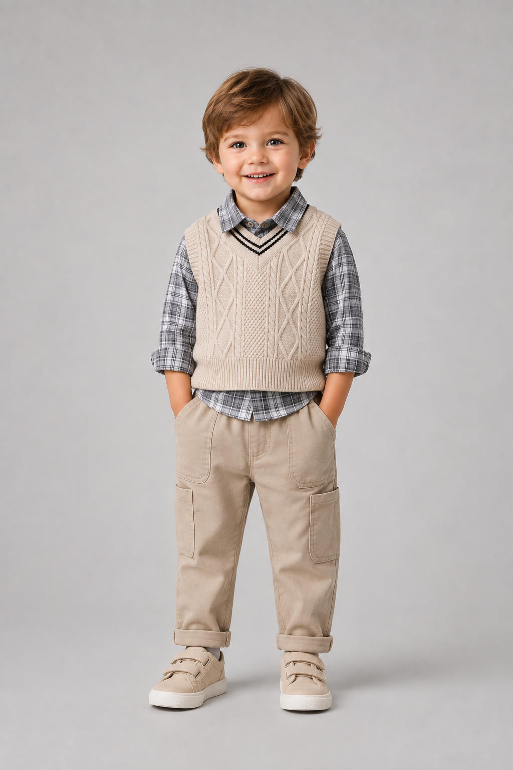 Baby Boys 3-Piece Outfit Set | Plaid Shirt | Knit Vest | Cotton Pants | Casual | Steven & Levon