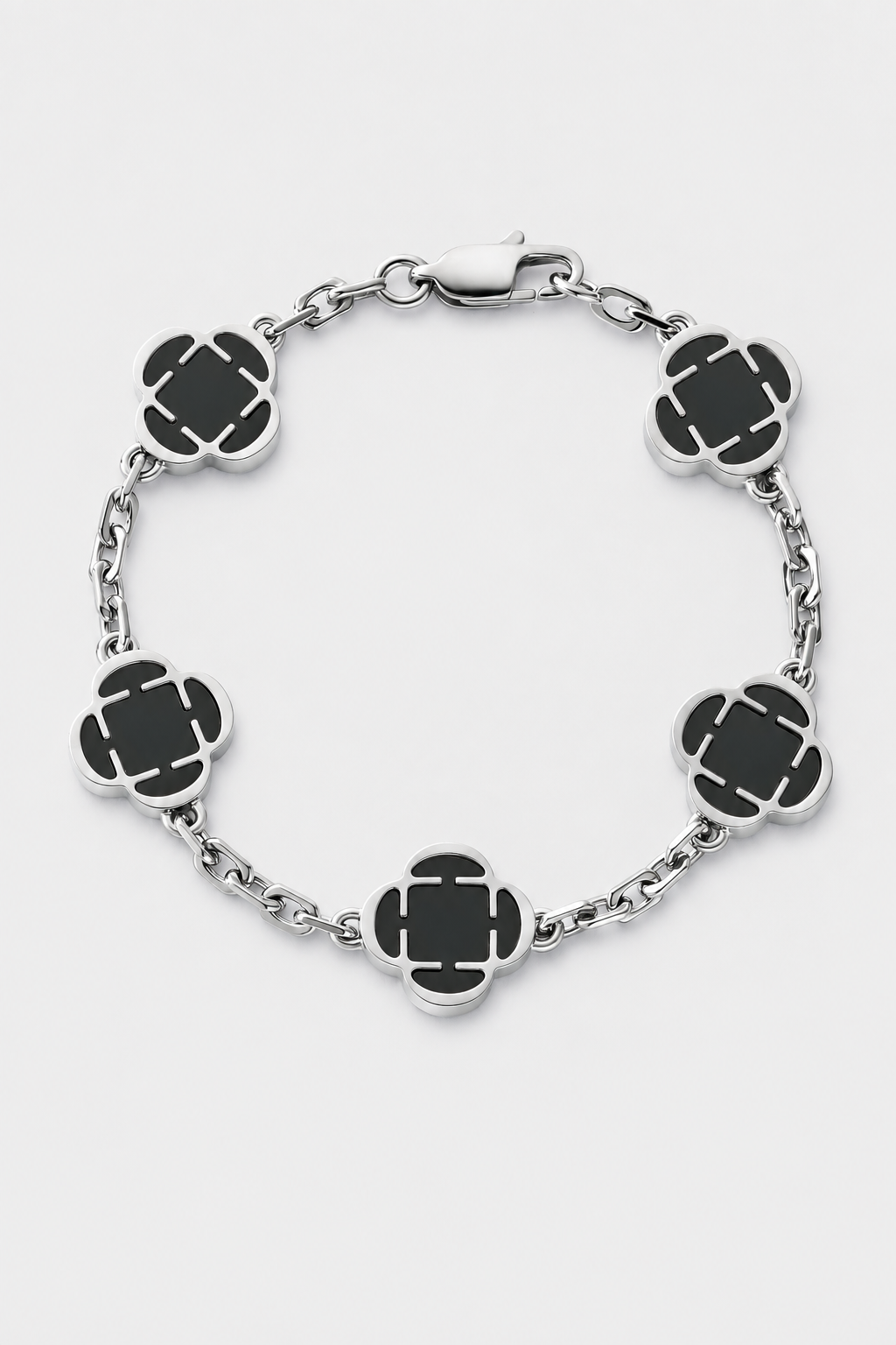 Clover Onyx Bracelet | Men | Stainless Steel | Silver & Gold | Onyx Stone | Clover Design | Steven & Levon