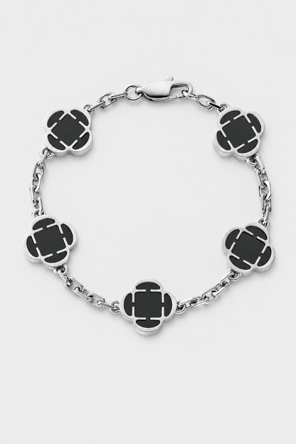 Clover Onyx Bracelet | Men | Stainless Steel | Silver & Gold | Onyx Stone | Clover Design | Steven & Levon