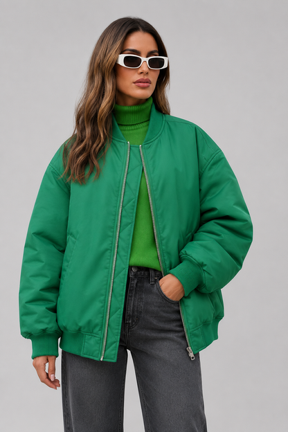 Oversized Bomber Jacket | Women | Zip-Up Casual Outerwear | Relaxed Fit | Steven & Levon