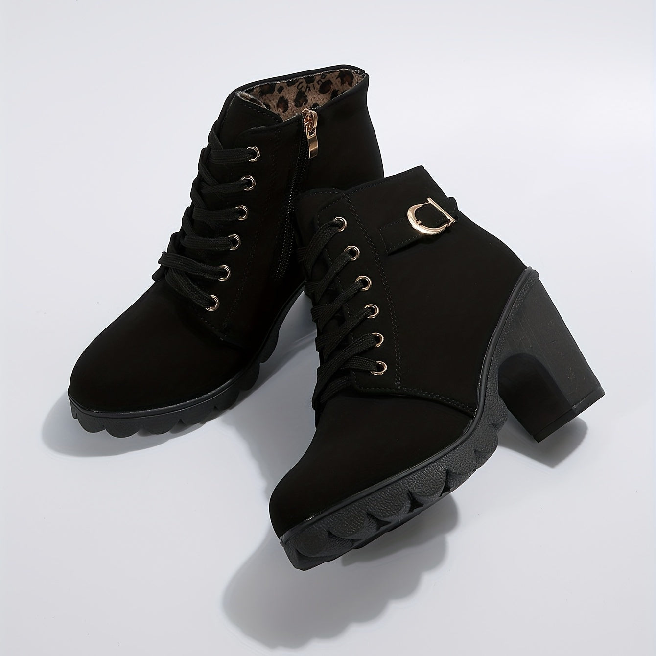Block Heel Lace-Up Ankle Boots for Women | Side Zip | Combat Style | Steven & Levon