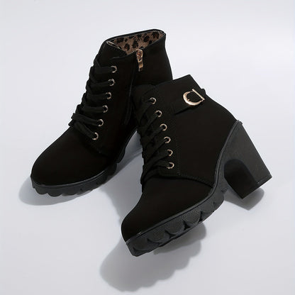 Block Heel Lace-Up Ankle Boots for Women | Side Zip | Combat Style | Steven & Levon