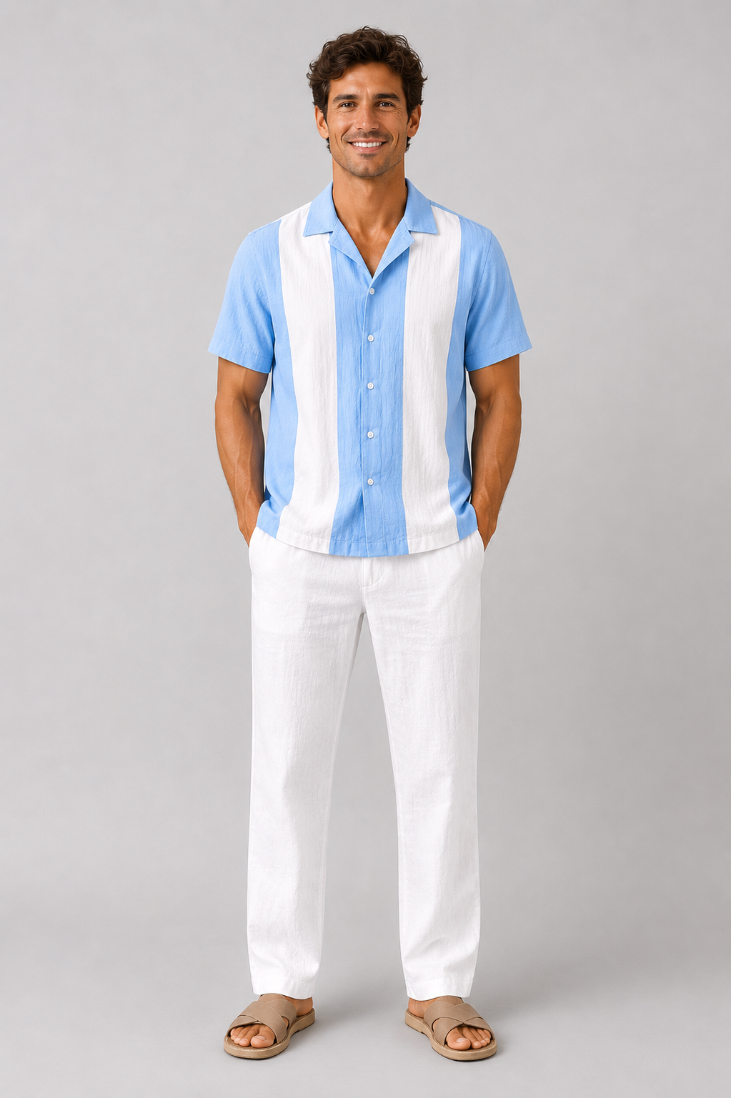 Linen Two Piece Set | Men | Short Sleeve Shirt & Straight Leg Trousers | Steven & Levon