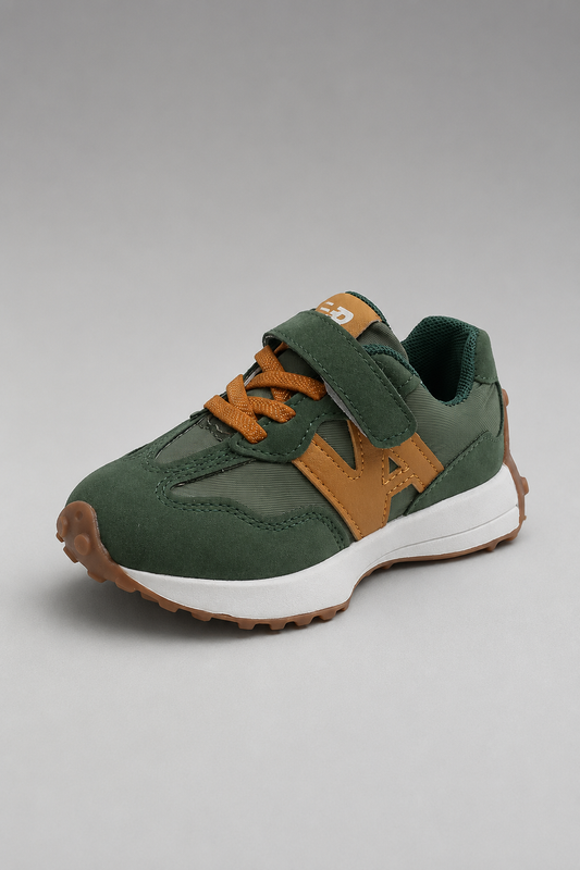 Kids Casual Sneakers | Boys & Girls | Lightweight | Hook & Loop Running Shoes | Green | Steven & Levon