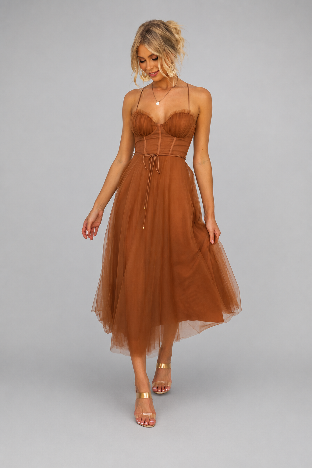 Women's Corset Tulle Midi Dress | Lightweight Occasion Dress | Steven & Levon