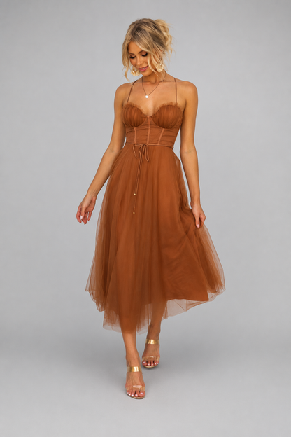 Women's Corset Tulle Midi Dress | Lightweight Occasion Dress | Steven & Levon