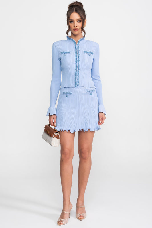 Ribbed Knit Set | Women | Beaded Embellished | Blue | Steven & Levon
