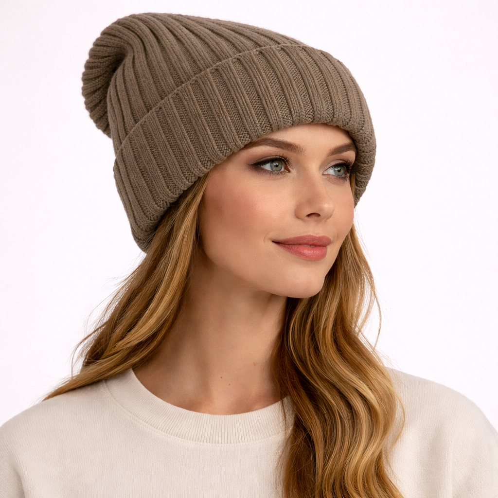 Beanivelle - Ribbed Knit Fold-Up Beanie  Winter Warmth Everyday