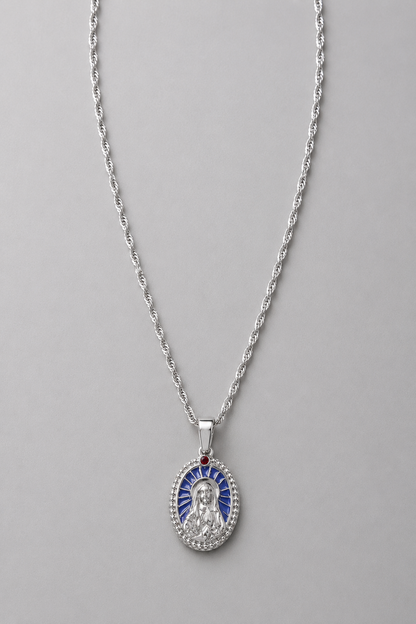 Enamel Virgin Mary Pendant | Men | Silver Stainless Steel | Religious Jewellery | Steven & Levon