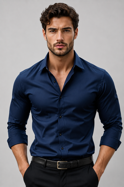Men's Long Sleeve Elastic Fit Shirt | Men | Cotton Stretch | Slim Fit | Steven & Levon