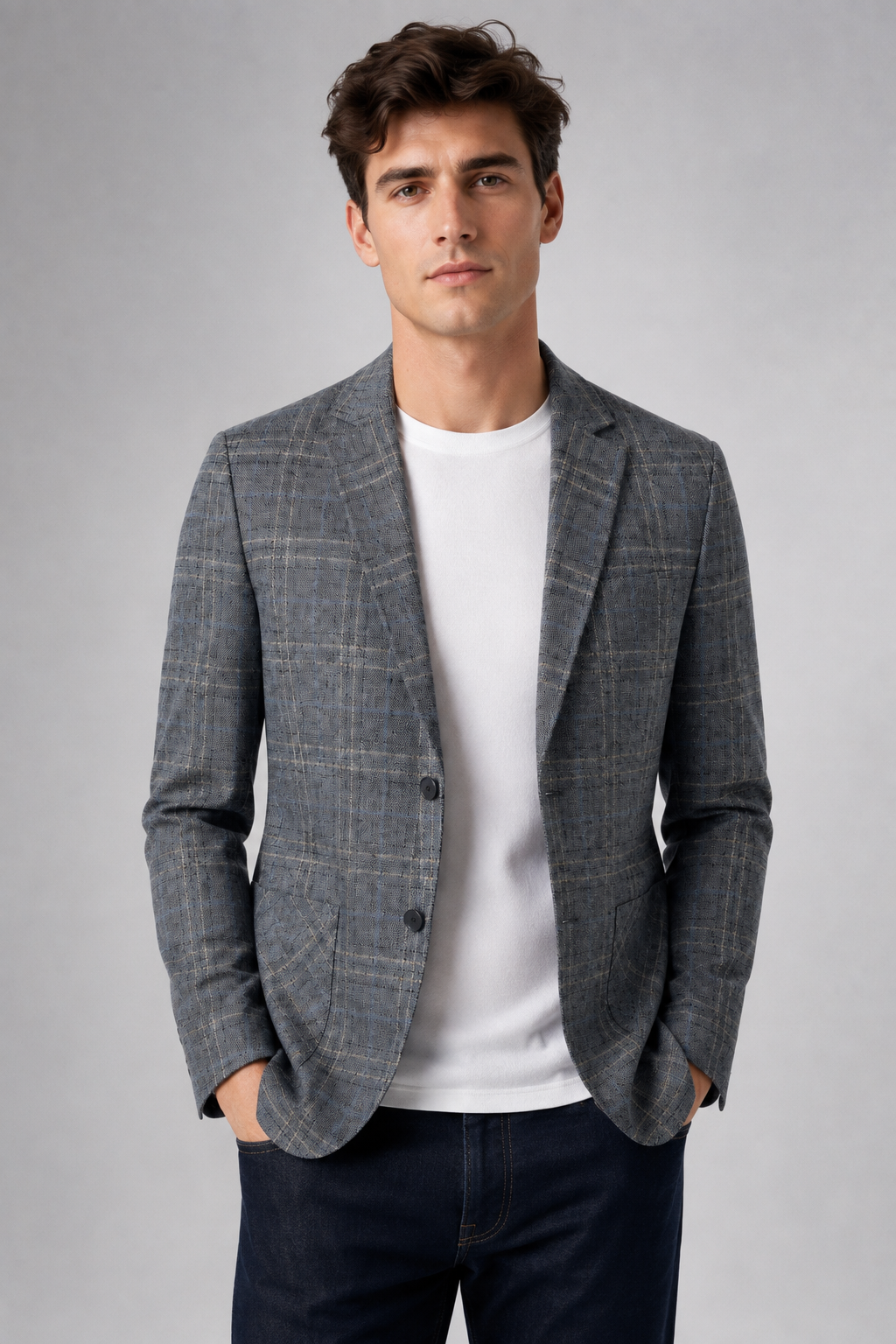 Men's Checked Blazer Jacket | Slim Fit | Single Breasted | Smart Casual | Steven & Levon