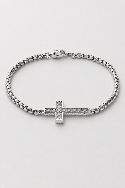 Iced Cross Bracelet | Men | Stainless Steel | Silver | Crystal Cross Design | Steven & Levon
