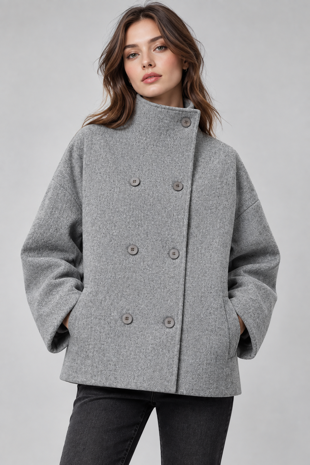Women's Wool Coat | High Neck | Double Breasted | Loose Fit | Winter Outerwear | Steven & Levon