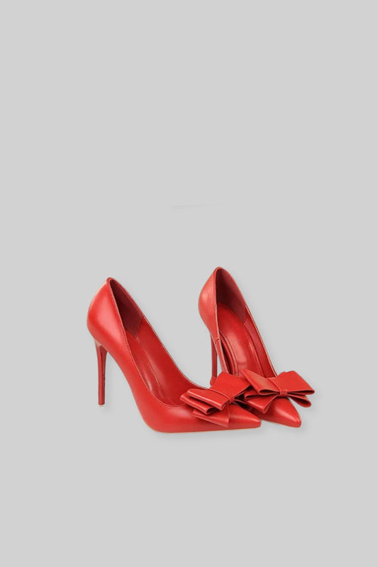 Vegan Leather Ribbon High Heels | Women | Pointed Toe | Red | Elegant Dress Shoes | Steven & Levon