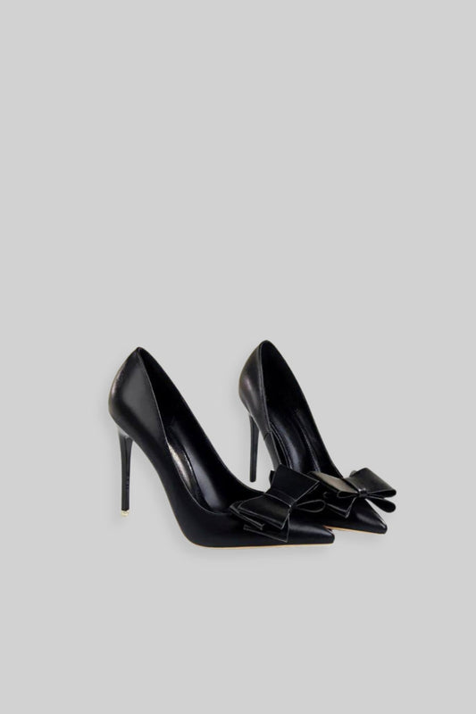 Vegan Leather Ribbon High Heels | Women | Pointed Toe | Black | Elegant Dress Shoes | Steven & Levon