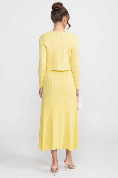 Ribbed Knit Dress & Cardigan Set | Women | Pearl Buttons | Yellow | Steven & Levon