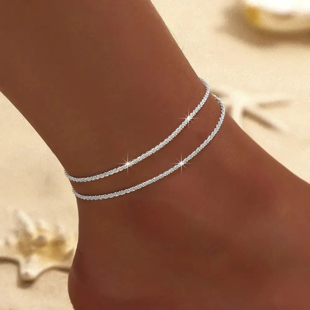 Double Anklet | Women | Silver & Gold Tone | Layered Chain Design | Adjustable Ankle Bracelet | Steven & Levon
