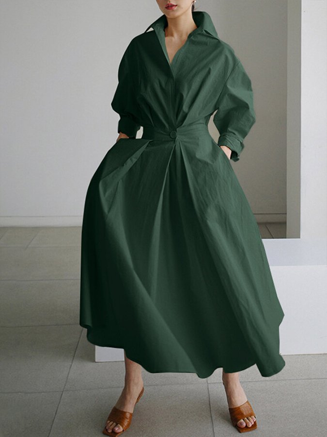Women's Collared Belted Shirt Dress | Elegant Midi Dress | Steven & Levon