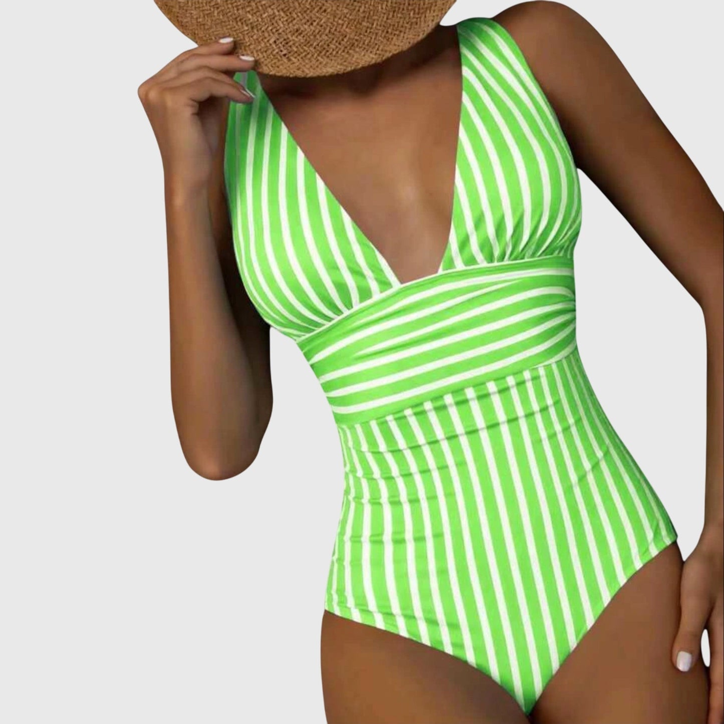 Striped One-Piece Swimsuit | Women | Nylon & Spandex Blend | V-Neck Stretch Fit Swimwear | Steven & Levon