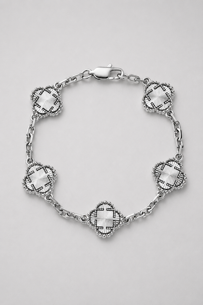 Clover Bracelet | Men | Stainless Steel | Silver & Gold | Four Leaf Design | Adjustable Fit | Steven & Levon