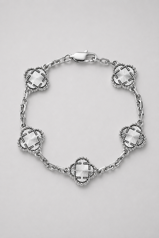 Clover Bracelet | Men | Stainless Steel | Silver & Gold | Four Leaf Design | Adjustable Fit | Steven & Levon