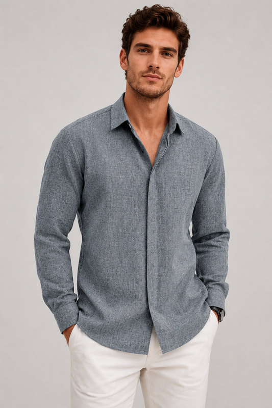 Men's Long Sleeve Linen Shirt | Men | Breathable Lightweight | Casual Button-Up Summer Shirt | Relaxed Fit | Steven & Levon