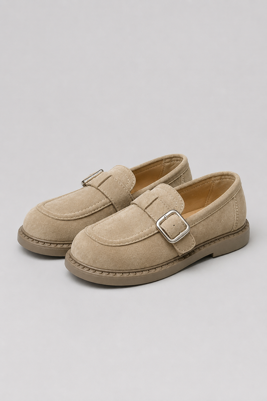 Girls Loafers | Soft Suede | Buckle Strap | Casual School Shoes | Brown | Steven & Levon