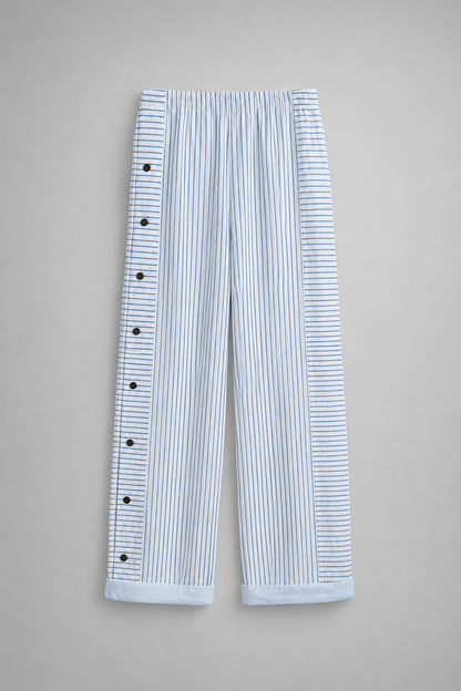 Striped Casual Pants | Women | Button Detail | Relaxed Fit | Everyday Trousers | Steven & Levon