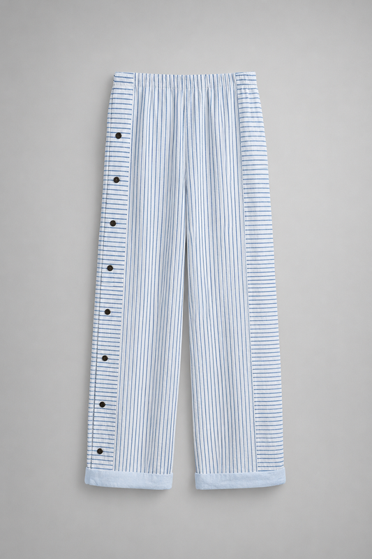 Striped Casual Pants | Women | Button Detail | Relaxed Fit | Everyday Trousers | Steven & Levon