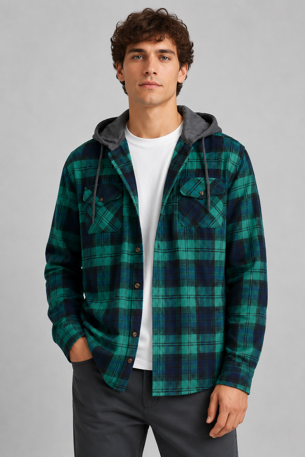 Men's Hooded Check Overshirt | Relaxed Fit | Button Up Shirt Jacket | Casual Layer | Steven & Levon
