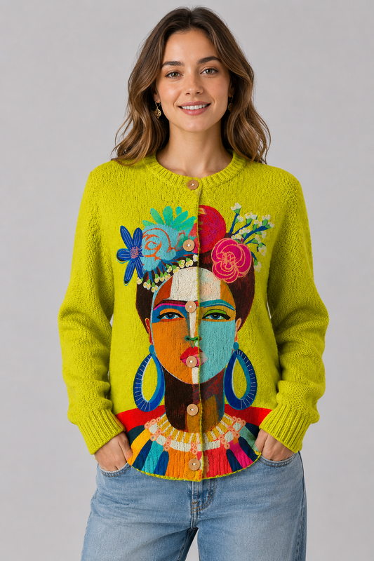 Art Print Knit Cardigan | Women | Button Front | Soft Knit | Artistic Pattern | Steven & Levon