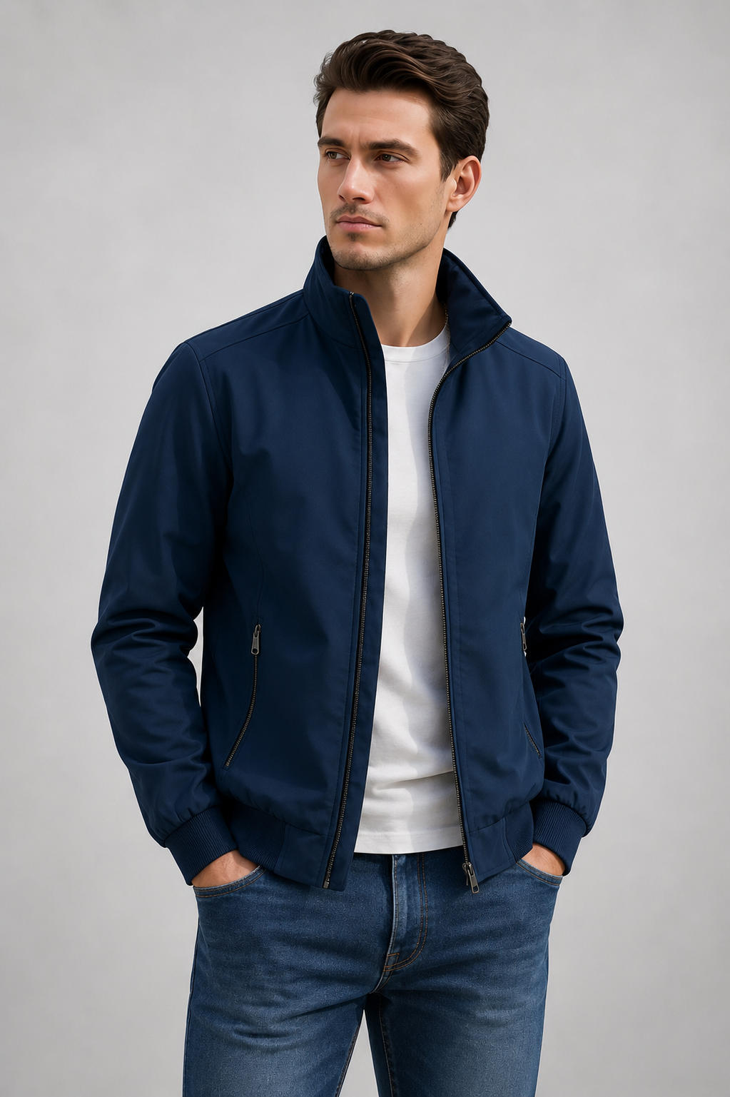 Men's Lightweight Zip Up Jacket | Smart Casual | Stand Collar | Breathable | Everyday Outerwear | Steven & Levon