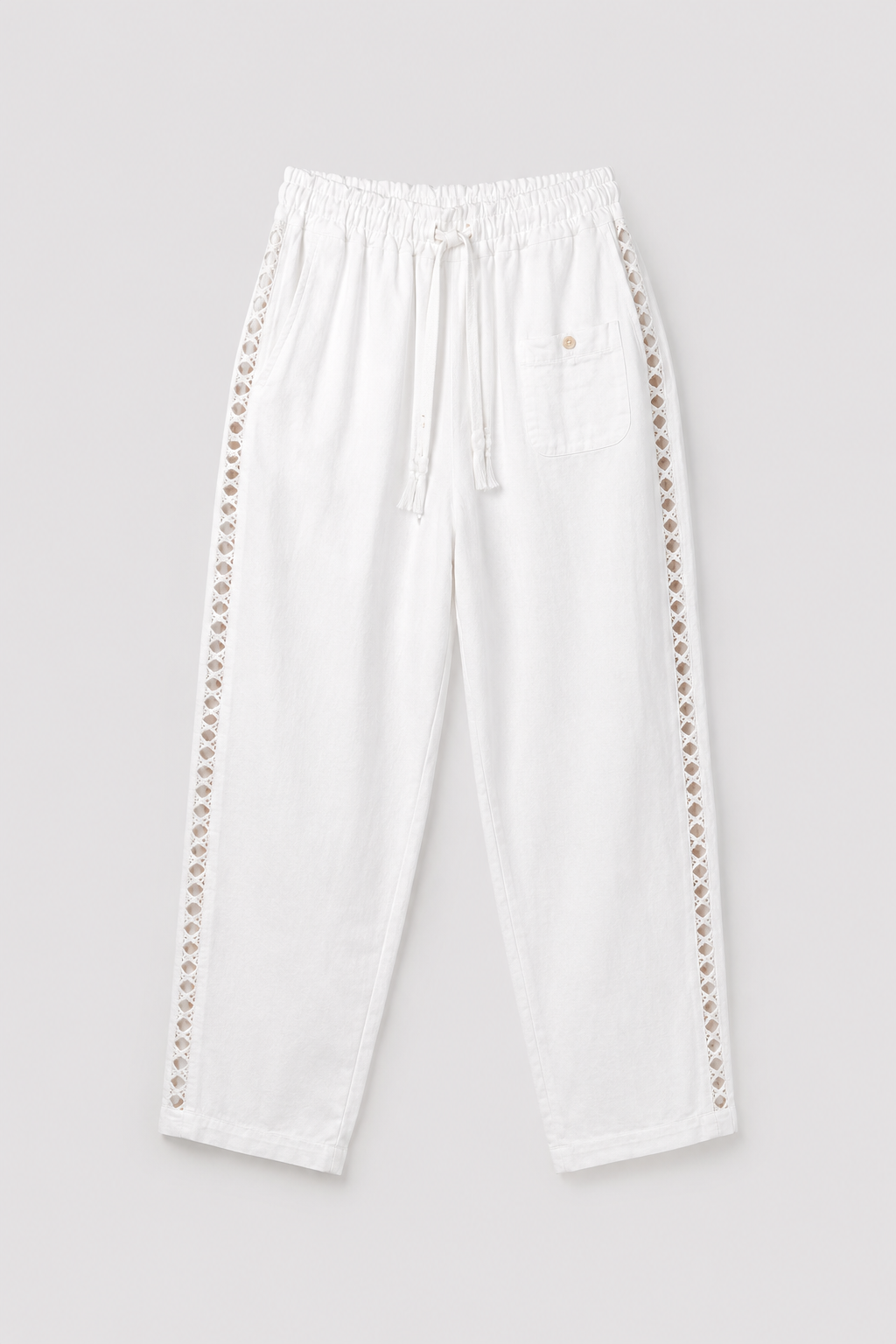 High Rise Tapered Leg Trousers | Women | Button Side Detail | Smart Casual Pants | Steven & Levon