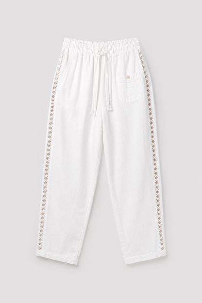 High Rise Tapered Leg Trousers | Women | Button Side Detail | Smart Casual Pants | Steven & Levon