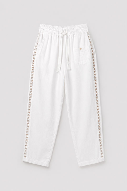 High Rise Tapered Leg Trousers | Women | Button Side Detail | Smart Casual Pants | Steven & Levon